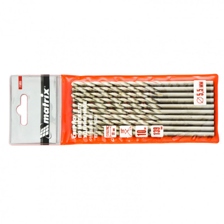 Сверло по металлу, 5.5 х 139 мм, полированное, удл, HSS, 10 шт, цилиндрический хвостовик Matrix