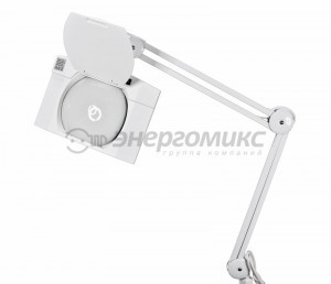 Лупа на струбцине квадратная настольная 5Х с подсветкой 108 LED, белая  REXANT, 31-0513