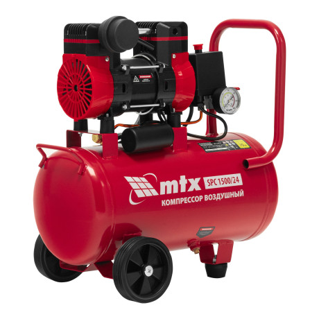 Компрессор безмасляный малошумный SPC 1500/24, 1500 Вт, ресивер 24 л, 260 л/мин// MTX
