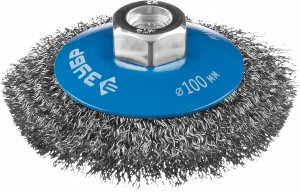 ЗУБР "ПРОФЕССИОНАЛ". Щетка коническая для УШМ, витая стальная проволока 0,3мм, 100ммхМ14