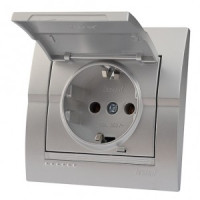 Lezard DERIY роз. СУ 1 мест. 16А (земля) с крышкой металлик серый