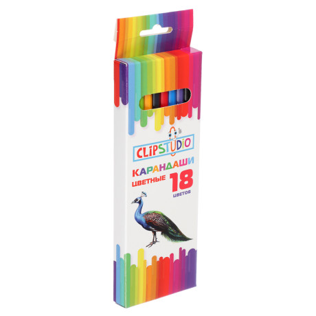 ClipStudio Карандаши 18 цветов шестигранные заточ., пластик, улучшенное письмо, в карт.коробке