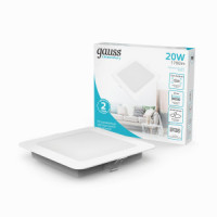 Gauss Elementary Downlight св-к встр. даунлайт квадрат бел 20W 1700lm 4000K 4K IP20 170x26 998420218