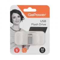 Флеш-накопитель GoPower MINI 32GB USB2.0 металл серебряный (1/50/1000) Арт.00-00027358