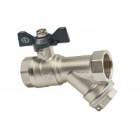 AQUALINK Кран шар. 1/2&quot; с косым фильтром, (вн-вн, г/г) бабочка, 1161