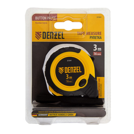 Рулетка 3м х 16мм, двухкомп. корпус, кнопка-пауза Denzel