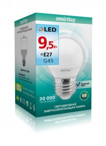 Smartbuy шар G45 E27 9.5W 4000K 4K матовая пластик SBL-G45-9_5-40K-E27
