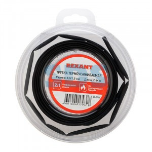 REXANT Трубка термоусадка ТУТ 3/1,5 мм черная, l ролика=2.44м (8ft) BL 29-0006