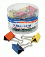 Набор зажимов для бумаг  BRAUBERG 32мм, на 140л., цветные, 24 шт., в пласт. цилиндре, 221129