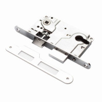 Замок врезной б/ручек РЕНЦ, 1 ригель и защелка, с подшипниками, хром блестящий INLBB 8550-2/1 CP