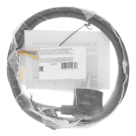 Шнур сетевой Energy Series, ПВС, 1,5 м, 3 x 1,5 мм, с неразборной вилкой, черный, Denzel