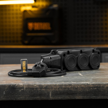 Шнур сетевой Energy Series, ПВС, 1,5 м, 3 x 1,5 мм, с неразборной вилкой, черный, Denzel