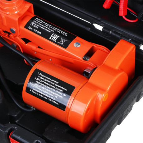 ЕРМАК Домкрат электрический 3 т, 12В, 120-420 мм, 100 Вт, в кейсе, х/б перчатки с ПВХ