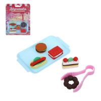ИГРОЛЕНД Набор игровой &quot;Вкусняшки&quot; мини-продукты для куклы с подносом и щипцами, 13х18 см, PP, TPR