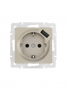 Lezard VESNA мех. роз. земля СУ 1 мест. 16А+USB 2.1А титан (корп. ABS) 742-3788-181