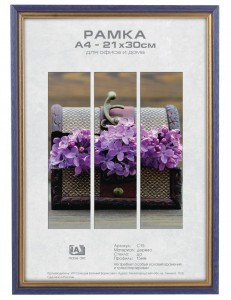 Фоторамка С15 21x30 дерево, фиолет, золотая полоса, вставка из пластика (24шт) Image Art 53275