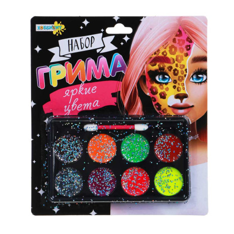 ХОББИХИТ Набор грима, люминесцентный, 8цв., аппликатор, 19,5х17,5см, масляный грим, пластик