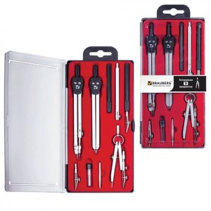 Готовальня BRAUBERG Architect 9пр.: циркуль+измер+кронциркуль, рейсф.+держ, удлин., грифель, 210353