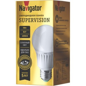 Navigator SUPERVISION ЛОН A60 E27 9W(900lm) 4000K 4K 60х108 матов. Ra97 NLL-A60-9-230-4K-E27-FR-SV