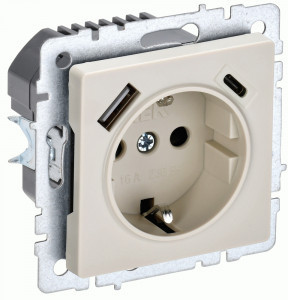 IEK BRITE мех. роз. СУ земля, штор. 16А с USB A+C 18Вт РЮш11-1-БрКр беж. BR-R14-16-U22-018-K10