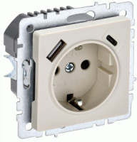 IEK BRITE мех. роз. СУ земля, штор. 16А с USB A+C 18Вт РЮш11-1-БрКр беж. BR-R14-16-U22-018-K10
