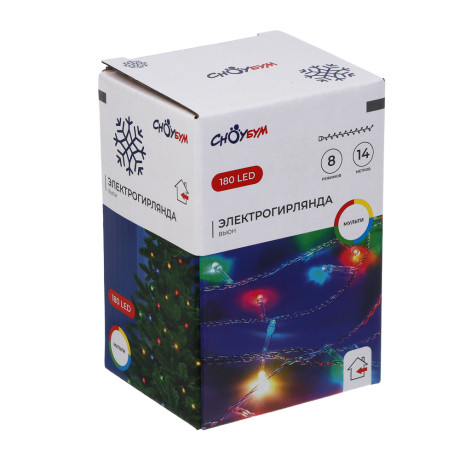 СНОУ БУМ Гирлянда эл. вьюн 14м, 180 LED,мультицвет, 8 реж, ПВХ прозрачный, 220В