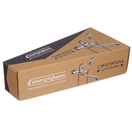 СоюзКран Смеситель для ванны с душем, плоский излив 35см, кер. картридж 40мм, хром, цинк, SK08-I106