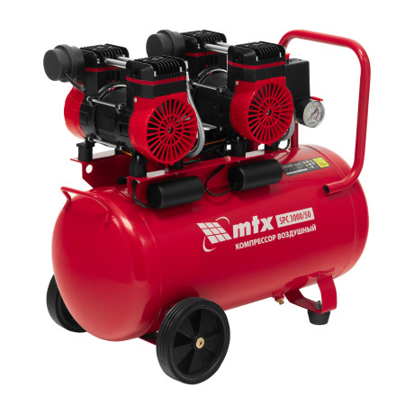 Компрессор безмасляный малошумный SPC 3000/50, 3000 Вт, ресивер 50 л, 520 л/мин// MTX