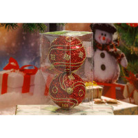 Шар Т026-2 2шт 10см красный(украшен:золот.пайетки,стразы) х72