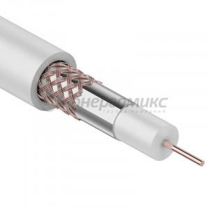 Кабель RG-59U+Cu, (64%), 75 Ом (0,58 жила медь, опл. алюм) 100м., белый  REXANT, 01-2641