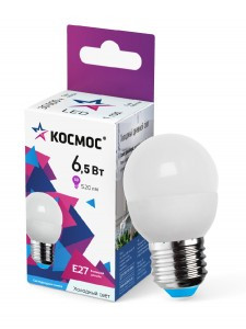 Космос шар  E27 6,5W (6W) (480lm) 6500K 6K матов. 82x45 LkecLED6.5wGL45E2765