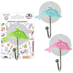 Крючок для ванной одинарн металл хромир, присоска, Дельфин (кратность 3!!!) 27-74 Мультидом