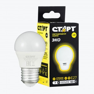 СТАРТ лампа св/д Шар G45 E27 7W(560lm) 2700K 2K 79x45 матов пласт/металл тёплый свет WS 17261
