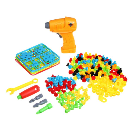 ИГРОЛЕНД Конструктор с шуруповёртом в чемоданчике "Шурупики", РР, ABS, 24,5х7,5х18,5см, 2 дизайна