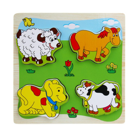 ИГРОЛЕНД Игрушка развивающая "Рамка вкладка", 4 элемента, 14,5х14,5х1см, дерево, 16 дизайнов