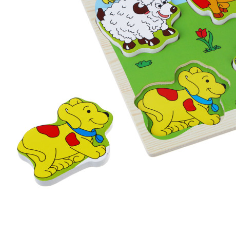 ИГРОЛЕНД Игрушка развивающая "Рамка вкладка", 4 элемента, 14,5х14,5х1см, дерево, 16 дизайнов