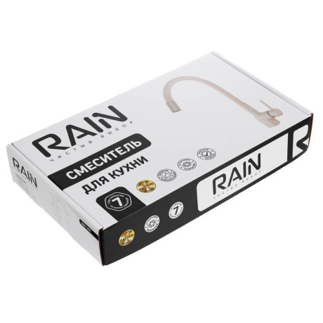 RAIN Смеситель для кухни Алмаз, высокий излив, картридж 35мм, гайка, латунь, бежевый