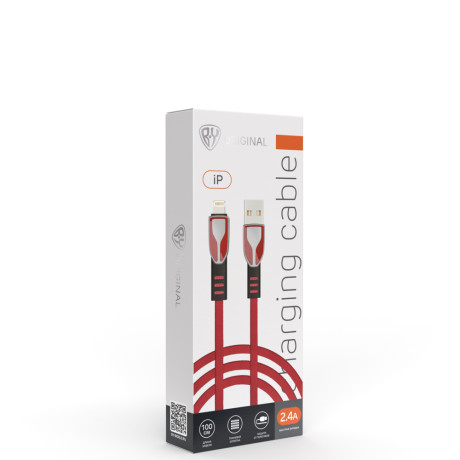 BY Кабель для зарядки Графика iP, 2.4А, 1м, Быстрая зарядка, штекер металл, красный