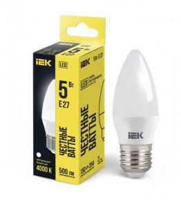 IEK лампа св/д свеча C35 E27  5W(500lm) 4000K 4K 102x37 матовая LLE-C35-5-230-40-E27