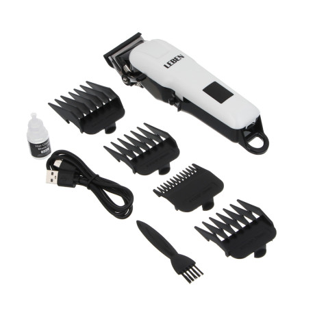 LEBEN Машинка для стрижки волос, 4 насадки: 3/7/9/12мм, Li-ion 3,7в/1200мАч, USB