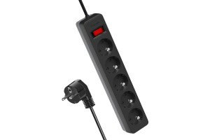 КОСМОС сет. удл.-фильтр ПВС 3х0.75 5роз. 3м 10А черный, земля, выкл.