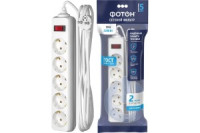 ФОТОН Сетевой фильтр (удл.) ПВС 3x0,75 5роз. 2м. 10А земля, кноп.выкл, негорюч, белый 25374