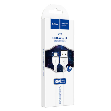 hoco. Кабель для зарядки модель X20, USB-IP 3м, цвет: белый