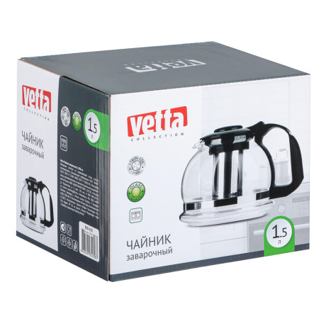 VETTA Чайник заварочный 1500мл, ситечко из нержавеющей стали, стекло, полипропилен