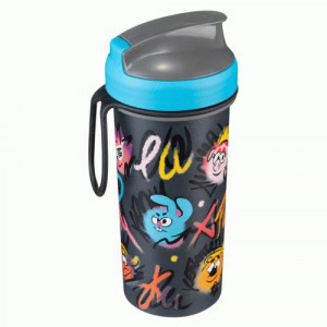Стакан детский с крышкой, петлей и декором 400мл "СМЕШАРИКИ" серый 431335811 Бытпласт