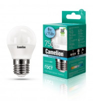 Camelion Шар G45 E27 8W(750lm 220°) 4500K 4K матов. 88x46 пластик LED8-G45/845/E27