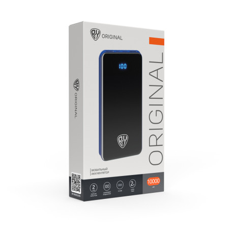 BY Аккумулятор мобильный, 10000 мАч, 2xUSB, 2А, дисплей, синий