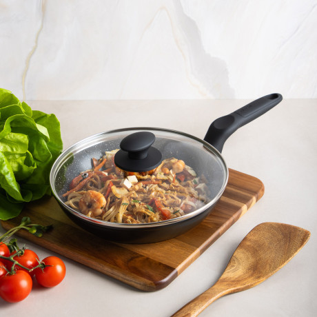 SATOSHI Стоун Сковорода литая с крышкой d24см, антипригарное покрытие мрамор, индукция