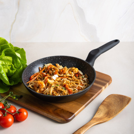 SATOSHI Стоун Сковорода литая с крышкой d24см, антипригарное покрытие мрамор, индукция