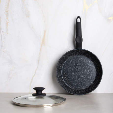 SATOSHI Стоун Сковорода литая с крышкой d24см, антипригарное покрытие мрамор, индукция